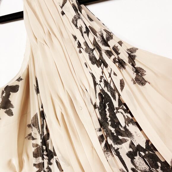 Max and Cleo Size 10 Cream Black One Shoulder Floral Dress Pleated Cocktail Tier - Picture 6 of 11